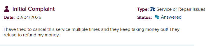 BBB Review - Tried to cancel multiple times, company keeps taking money out and refuses to refund